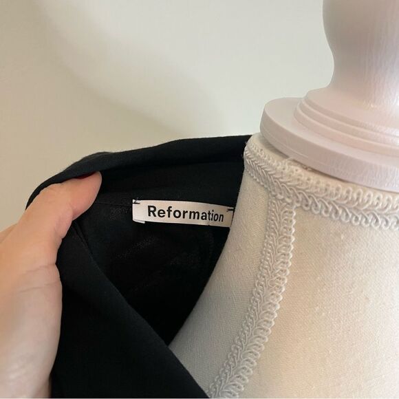 Reformation Hugh Black Collared Long Sleeve Mini Dress Gold Button Down Size 8 - Picture 9 of 10